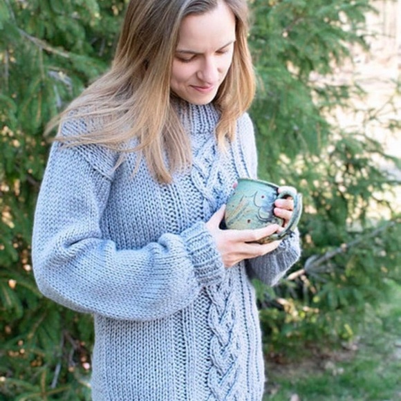 NWT Handknit Chunky Wool Sweater - Women's Small/Medium S/M Gray Scottish Cable - Picture 4 of 4